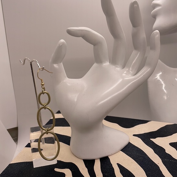 A Brushed or Matte Gold Cascade of 3 Chain Loops Earrings. Full Hang is 4” yay! - Picture 4 of 8